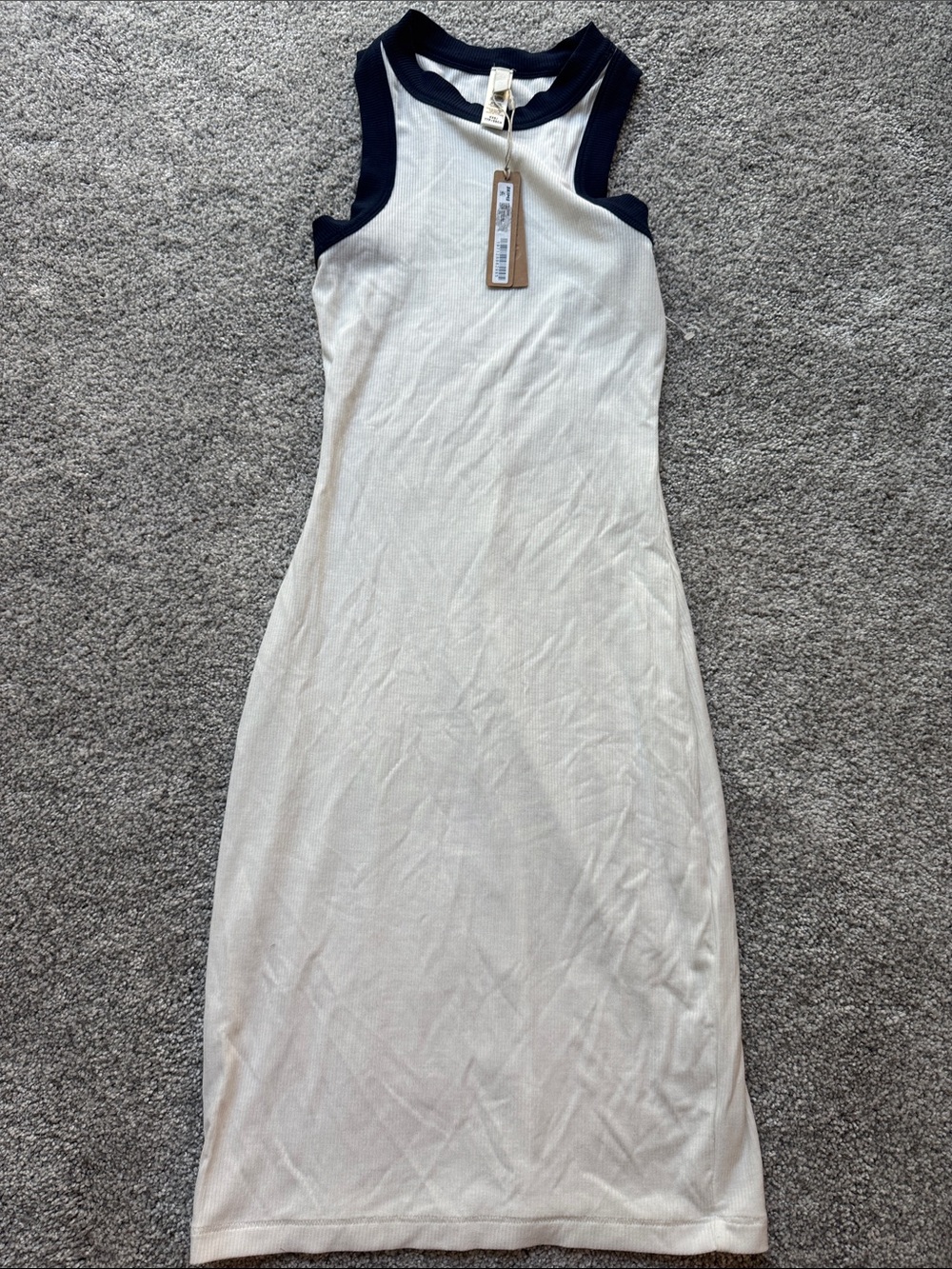 SKIMS White Midi Dress with Navy Trim